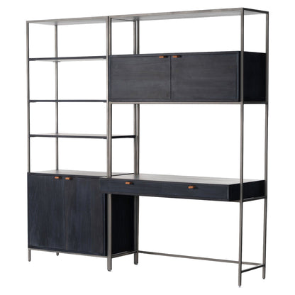 Trey Modular Wall Desk With 1 Bookcase - Black Wash Poplar