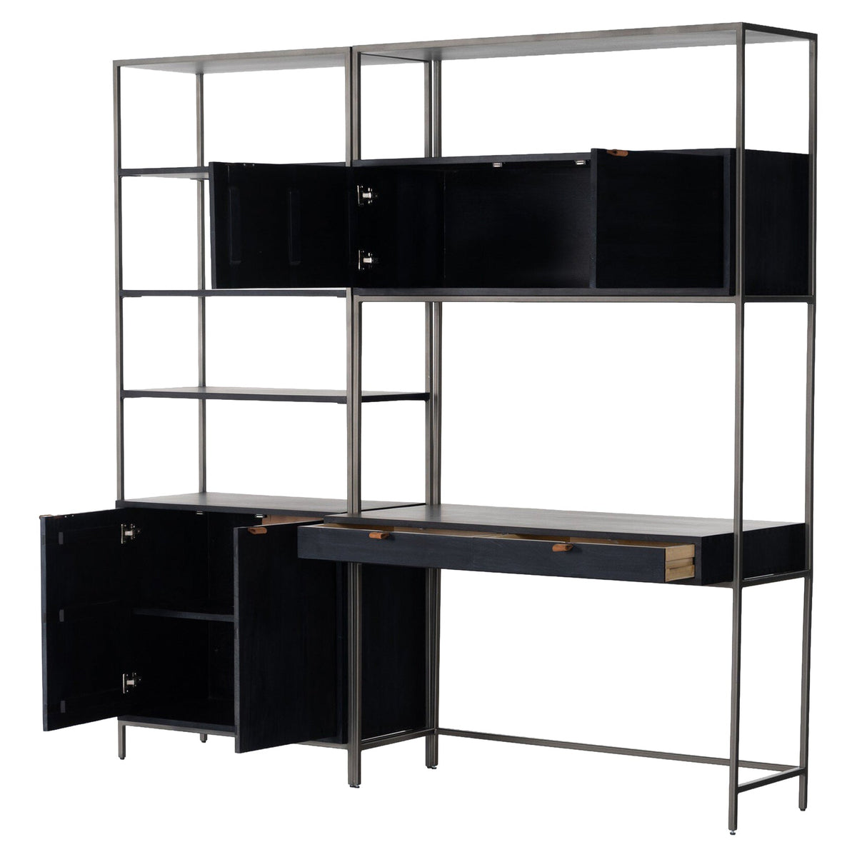 Trey Modular Wall Desk With 1 Bookcase - Black Wash Poplar