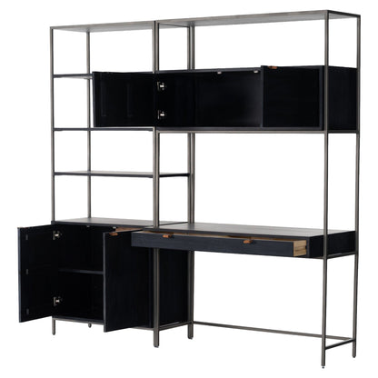 Trey Modular Wall Desk With 1 Bookcase - Black Wash Poplar