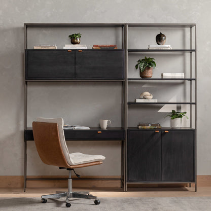 Trey Modular Wall Desk With 1 Bookcase - Black Wash Poplar