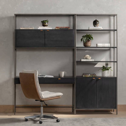 Trey Modular Wall Desk With 1 Bookcase - Black Wash Poplar
