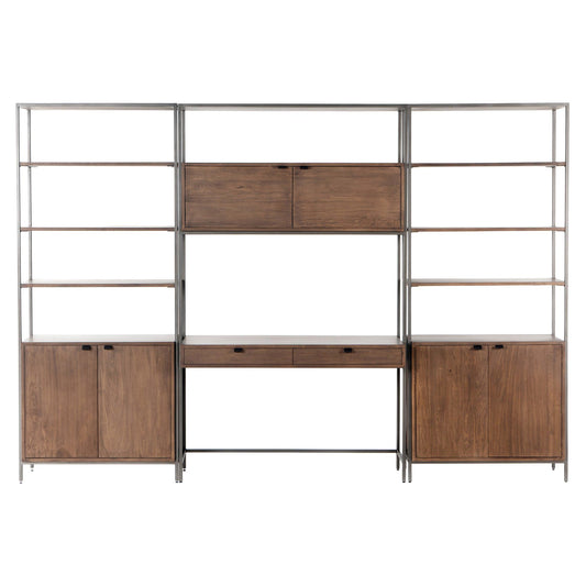 Trey Modular Wall Desk With 2 Bookcases - Auburn Poplar
