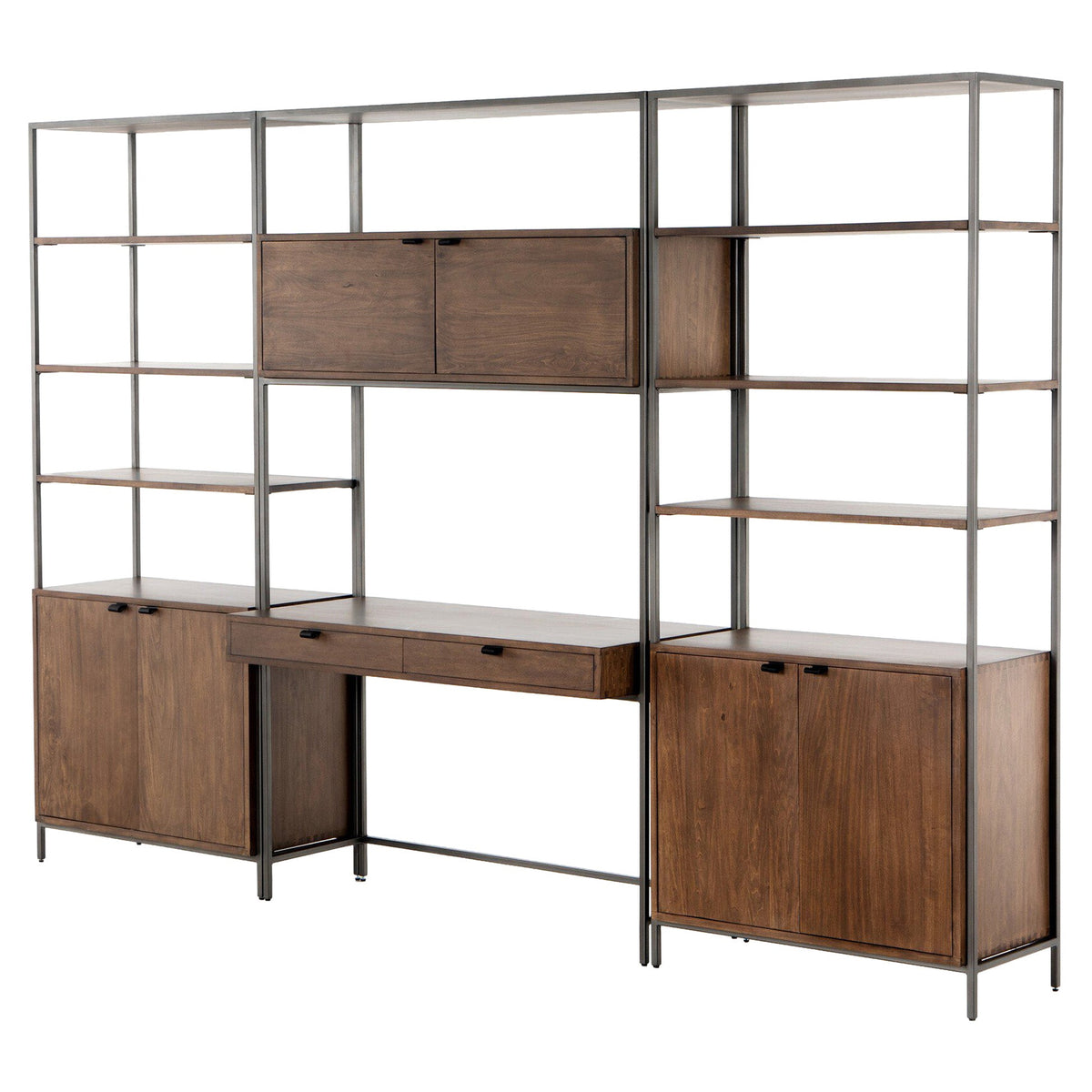 Trey Modular Wall Desk With 2 Bookcases - Auburn Poplar