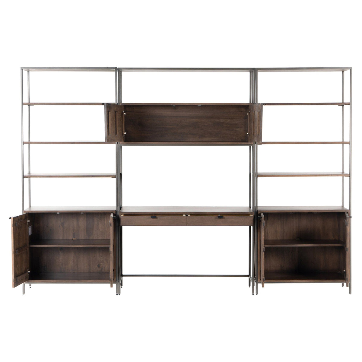 Trey Modular Wall Desk With 2 Bookcases - Auburn Poplar