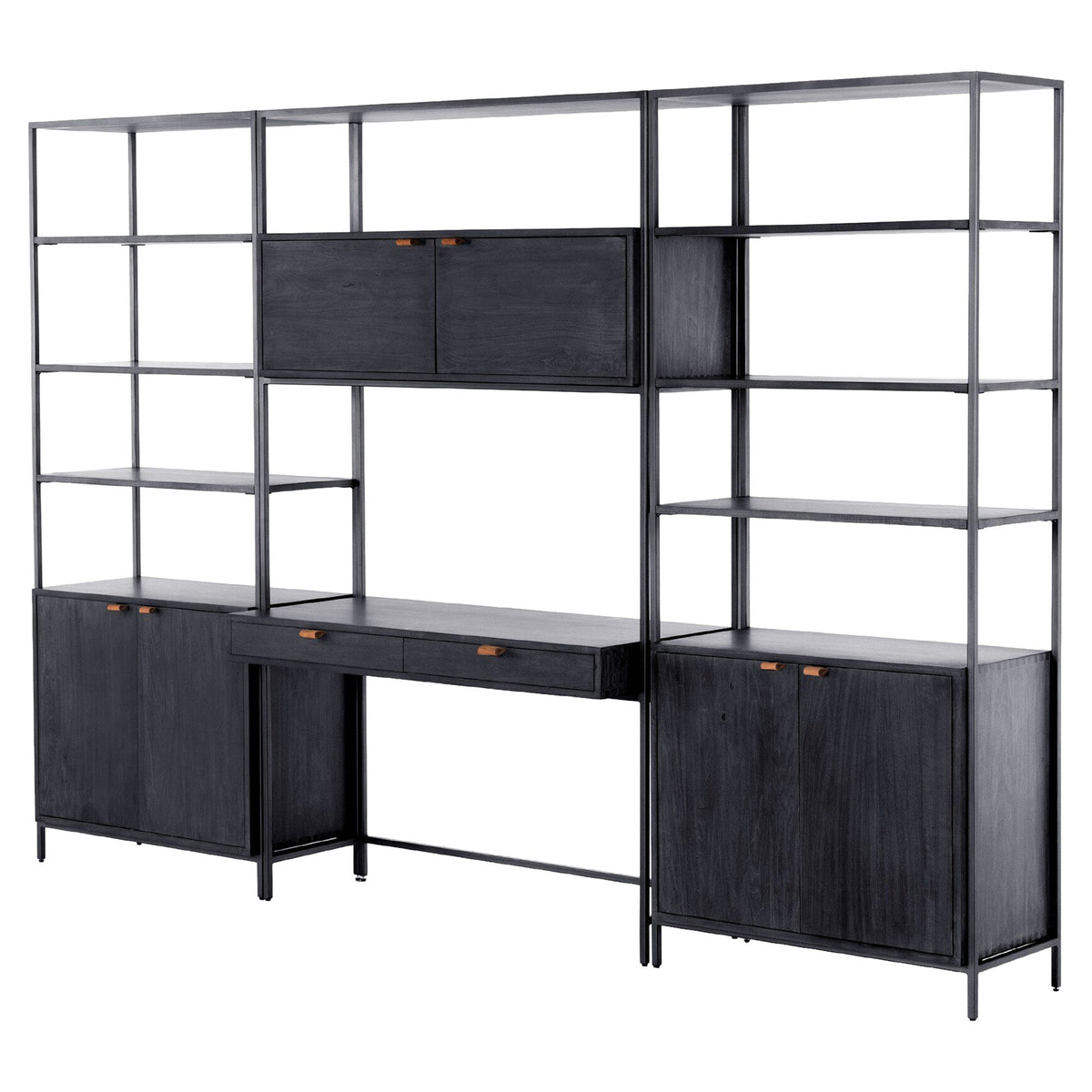 Trey Modular Wall Desk With 2 Bookcases - Black Wash Poplar