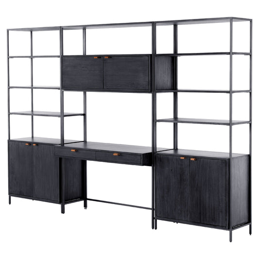 Trey Modular Wall Desk With 2 Bookcases - Black Wash Poplar