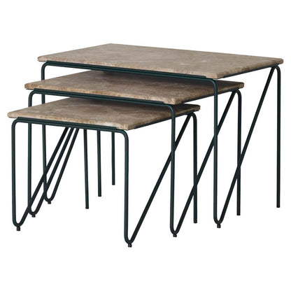 Triptych Nesting Tables - Cedar Green Frame, Monaco Brown Marble Top