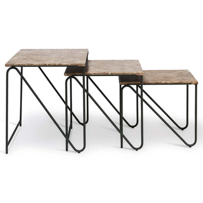 Triptych Nesting Tables - Cedar Green Frame, Monaco Brown Marble Top