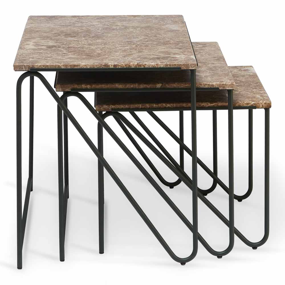 Triptych Nesting Tables - Cedar Green Frame, Monaco Brown Marble Top
