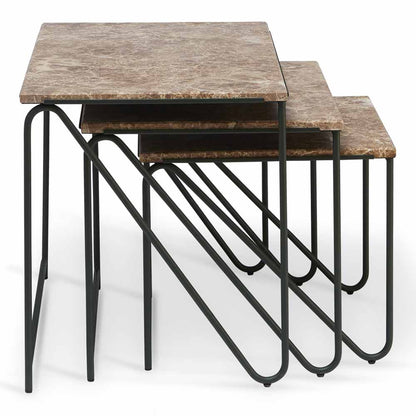 Triptych Nesting Tables - Cedar Green Frame, Monaco Brown Marble Top