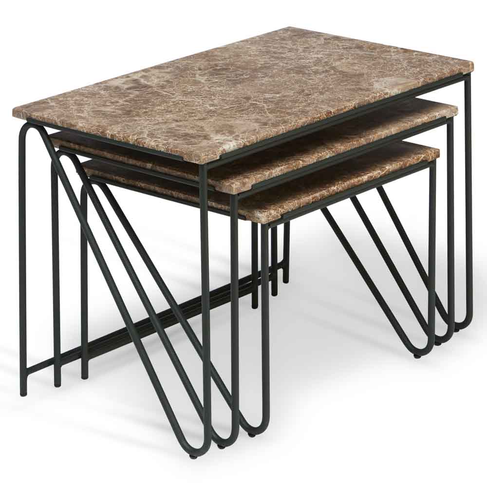 Triptych Nesting Tables - Cedar Green Frame, Monaco Brown Marble Top