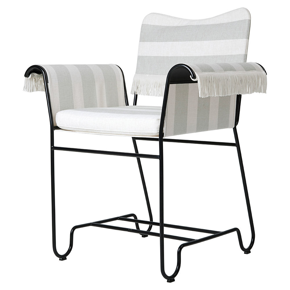 Tropique Dining Chair With Fringes - Leslie Stripe 20, Black Base