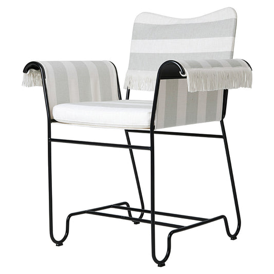 Tropique Dining Chair With Fringes - Leslie Stripe 20, Black Base