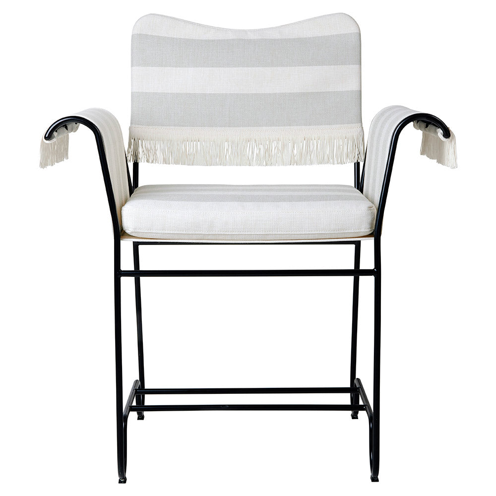 Tropique Dining Chair With Fringes - Leslie Stripe 20, Black Base