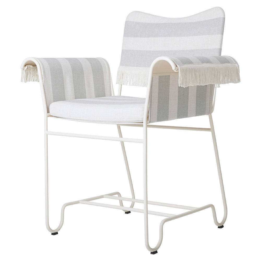 Tropique Dining Chair With Fringes - Leslie Stripe 20, White Base
