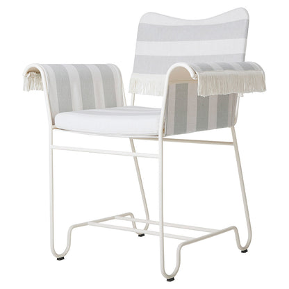 Tropique Dining Chair With Fringes - Leslie Stripe 20, White Base