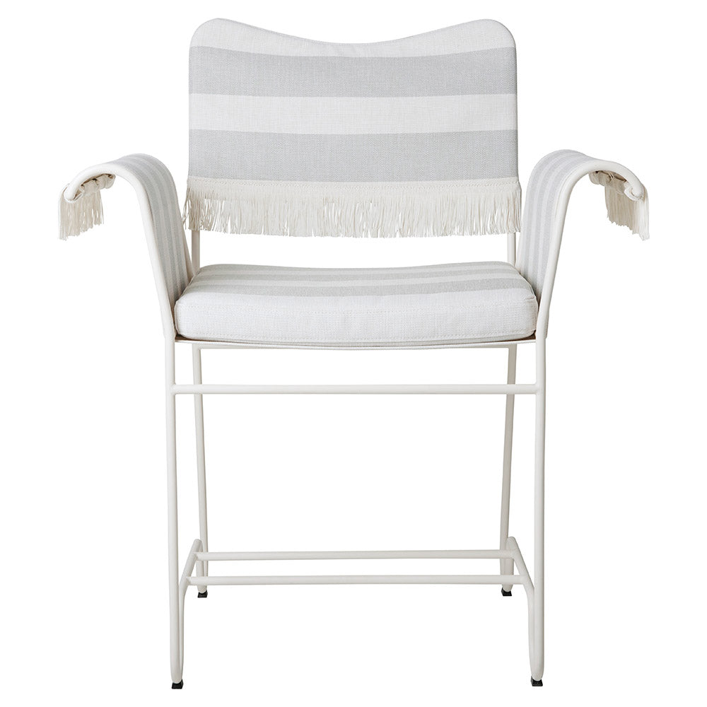 Tropique Dining Chair With Fringes - Leslie Stripe 20, White Base