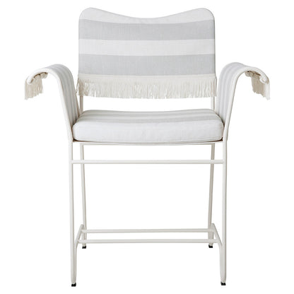 Tropique Dining Chair With Fringes - Leslie Stripe 20, White Base