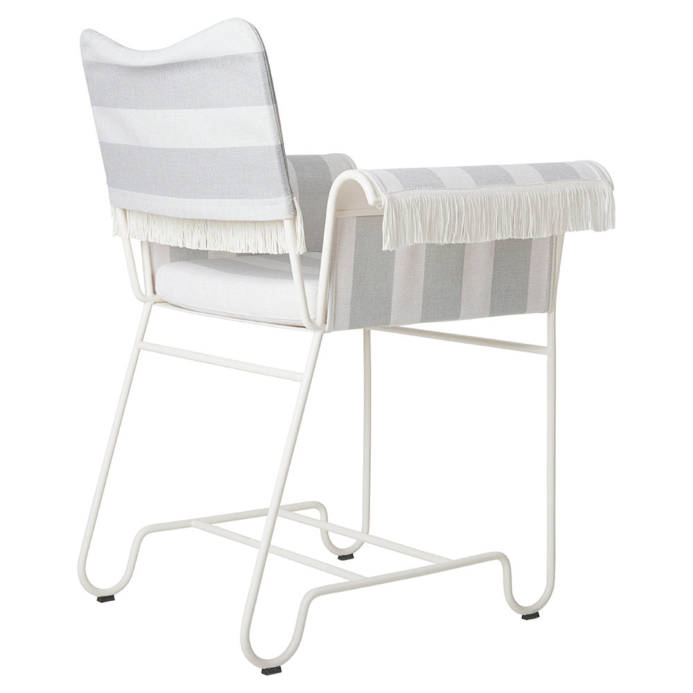 Tropique Dining Chair With Fringes - Leslie Stripe 20, White Base