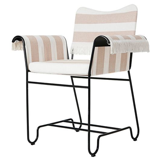 Tropique Dining Chair With Fringes - Leslie Stripe 40, Black Base