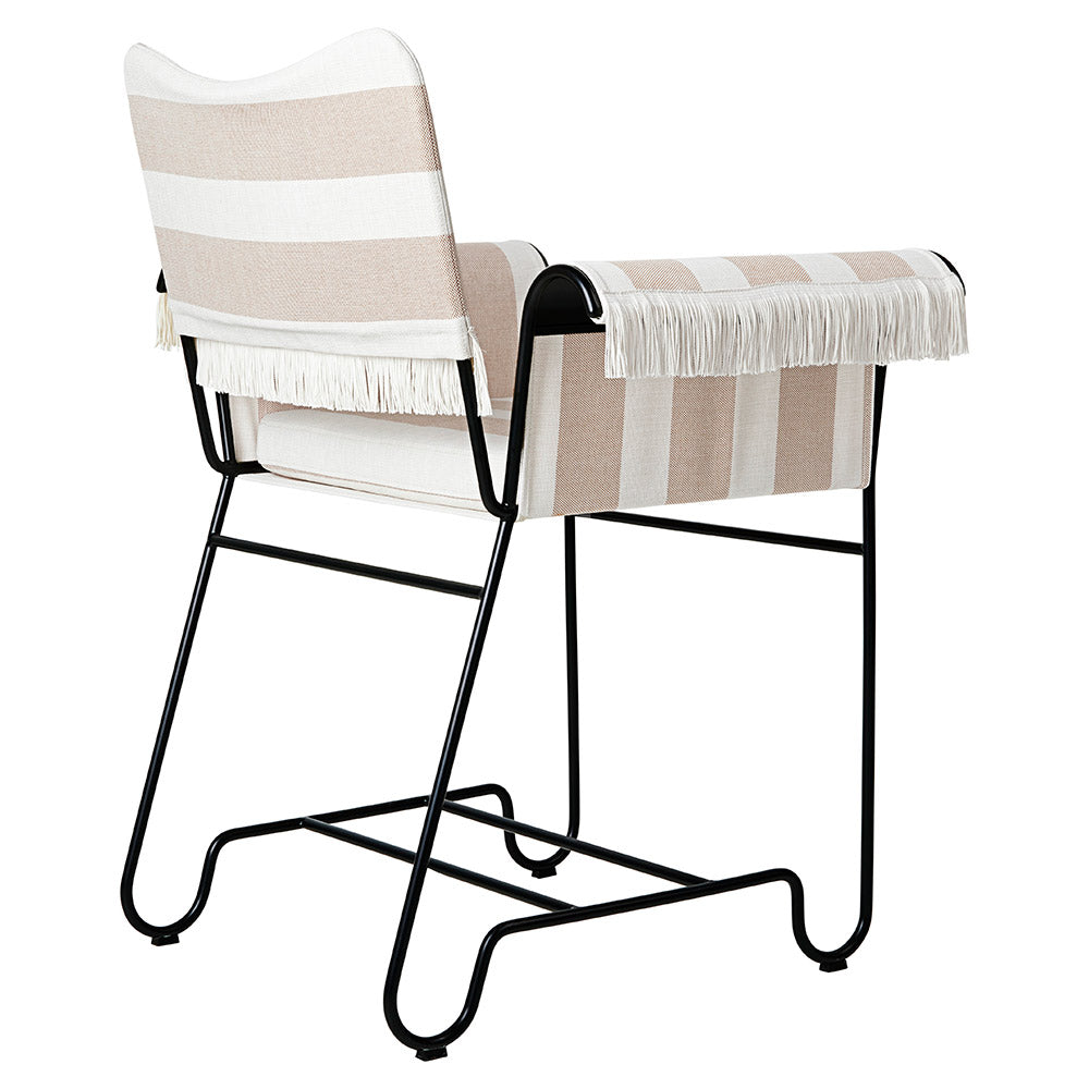 Tropique Dining Chair With Fringes - Leslie Stripe 40, Black Base