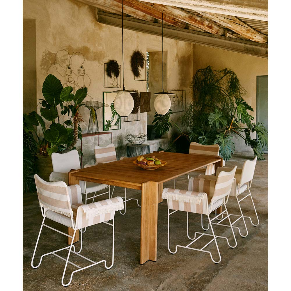 Tropique Dining Chair With Fringes - Leslie Stripe 40, White Base