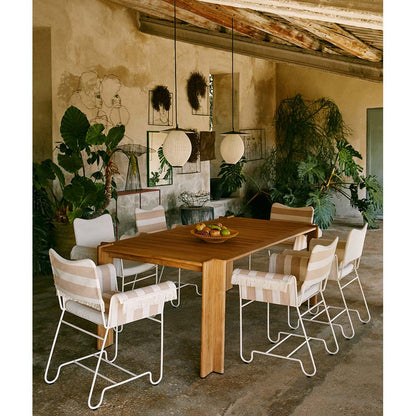 Tropique Dining Chair With Fringes - Leslie Stripe 40, White Base