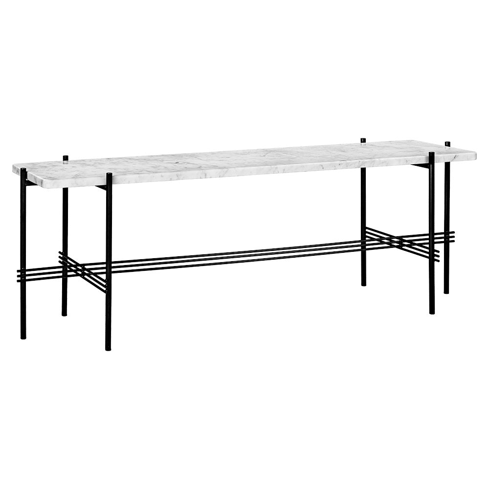 TS 1 Tier Console Table - White Marble, Black