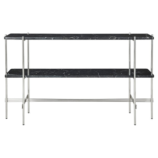 TS 2 Tier Console Table - Black Marble, Polished Steel