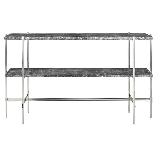 TS 2 Tier Console Table - Gray Marble, Polished Steel