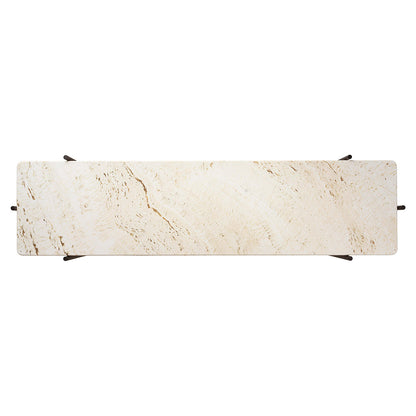 TS 2 Tier Console Table - Neutral White Travertine, Black
