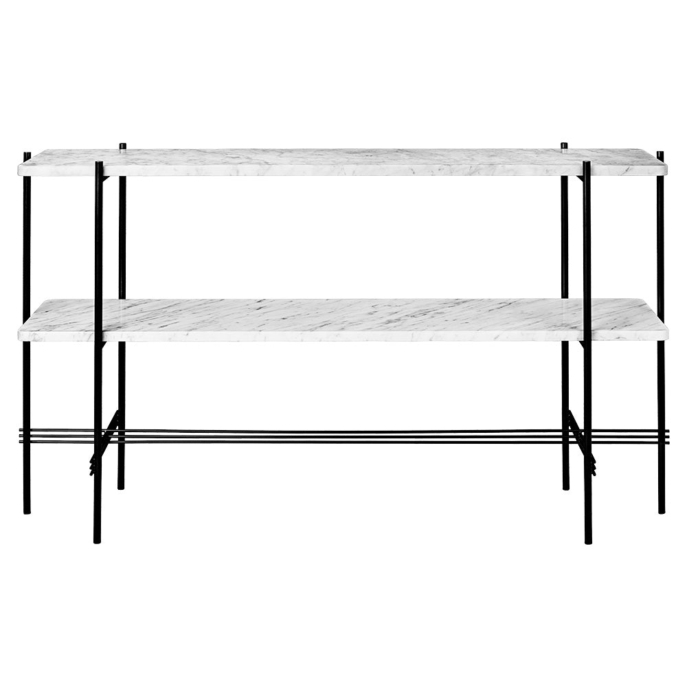 TS 2 Tier Console Table - White Marble, Black