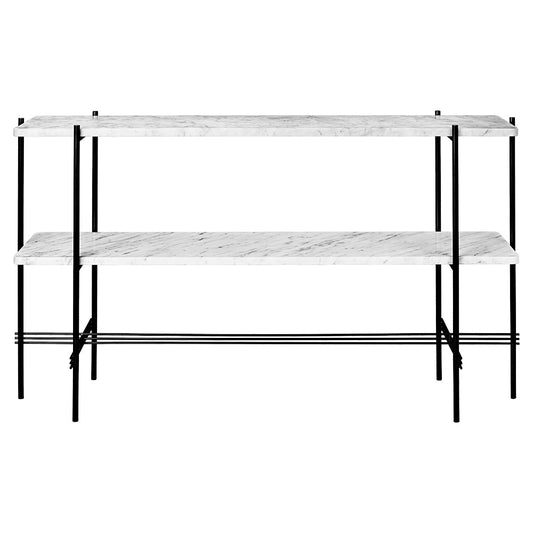 TS 2 Tier Console Table - White Marble, Black