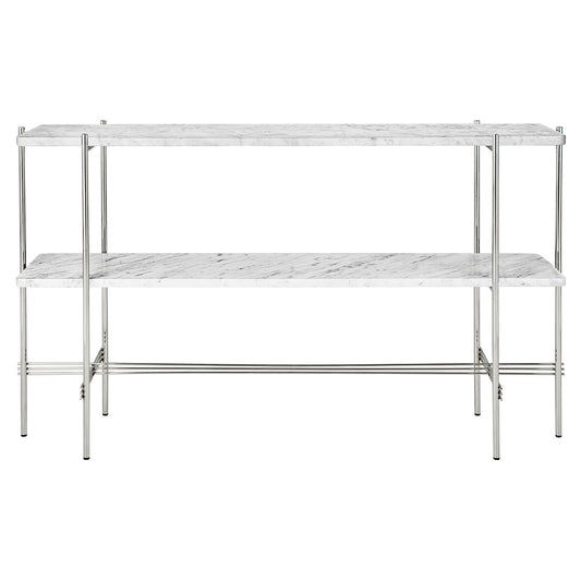 TS 2 Tier Console Table - White Marble, Polished Steel