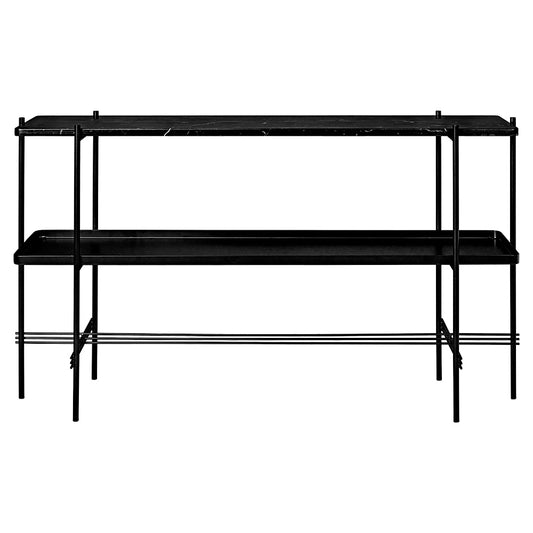 TS 2 Tier Console Table with Tray - Black Marble, Black