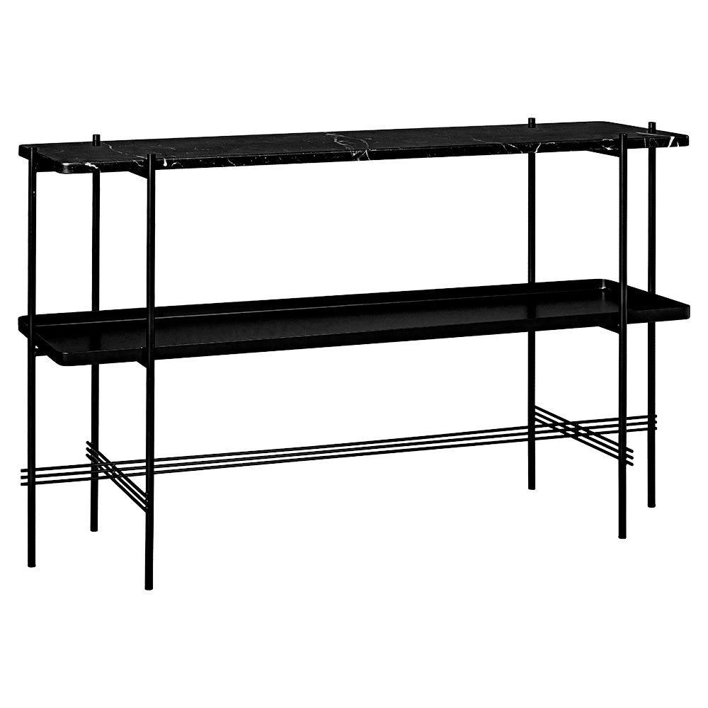 TS 2 Tier Console Table with Tray - Black Marble, Black