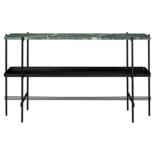 TS 2 Tier Console Table with Tray - Green Marble, Black