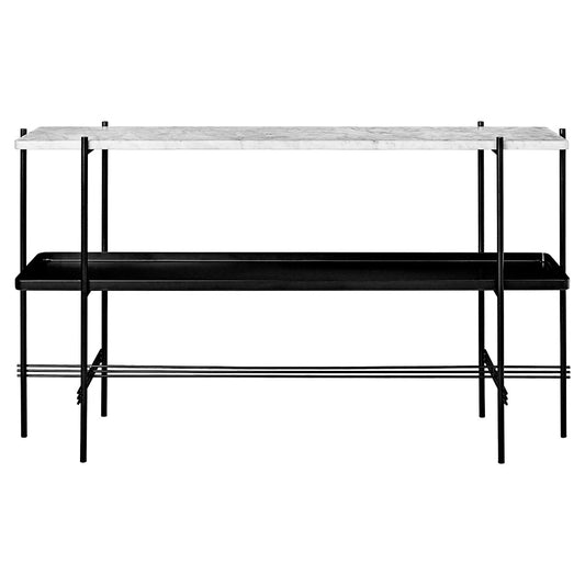 TS 2 Tier Console Table with Tray - White Marble, Black