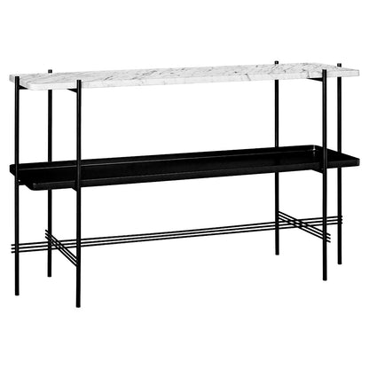 TS 2 Tier Console Table with Tray - White Marble, Black