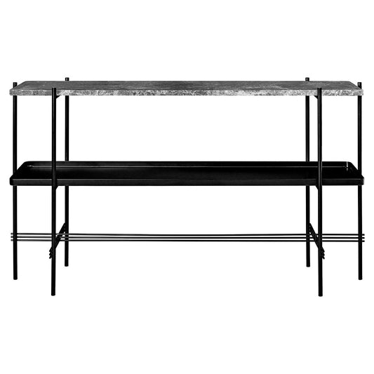TS 2 Tier Console Table with Tray - Gray Marble, Black