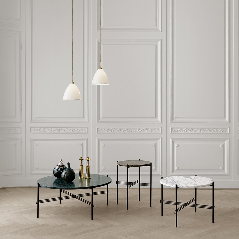 TS Round Coffee Table Small - Neutral White Travertine, Black