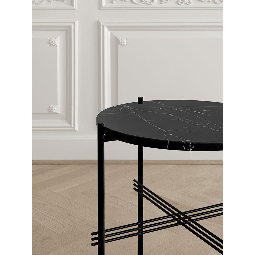 TS Round Coffee Table Small - Gray Marble, Black