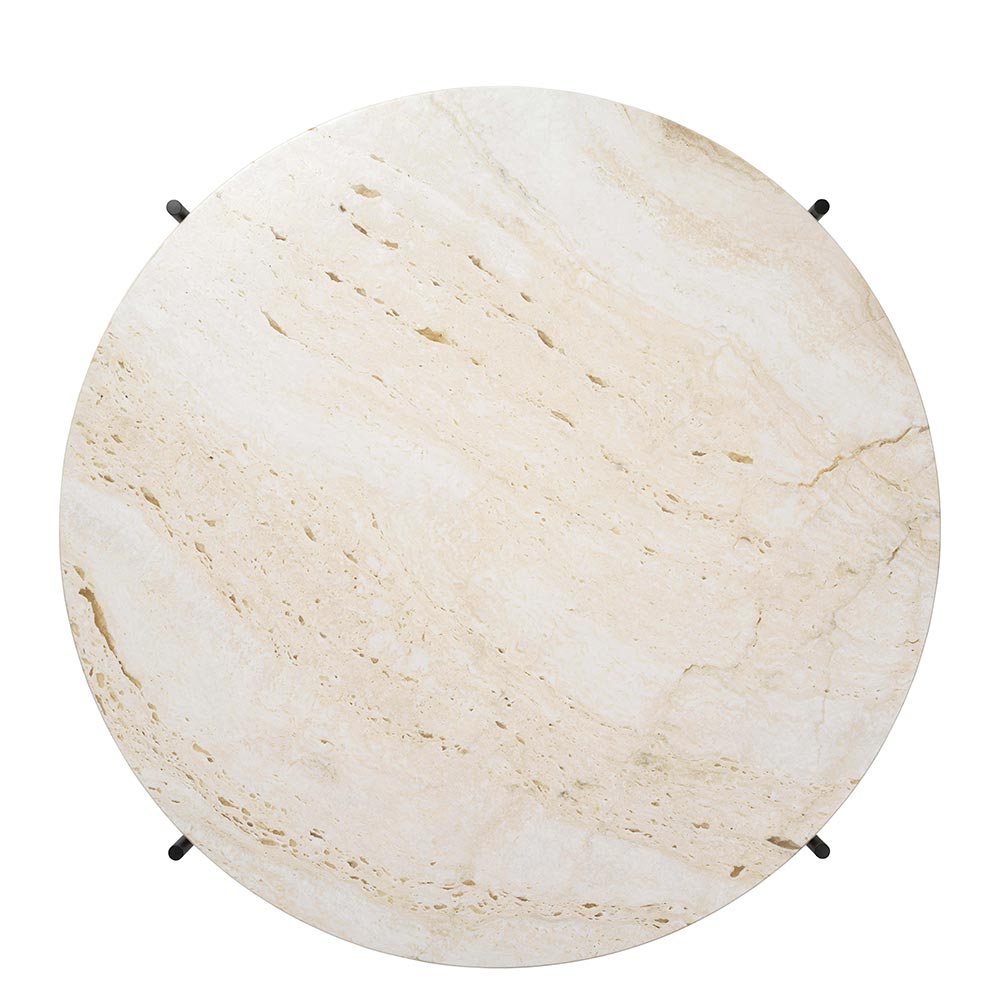 TS Round Coffee Table Medium - Neutral White Travertine, Black