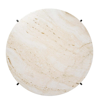 TS Round Coffee Table Medium - Neutral White Travertine, Black