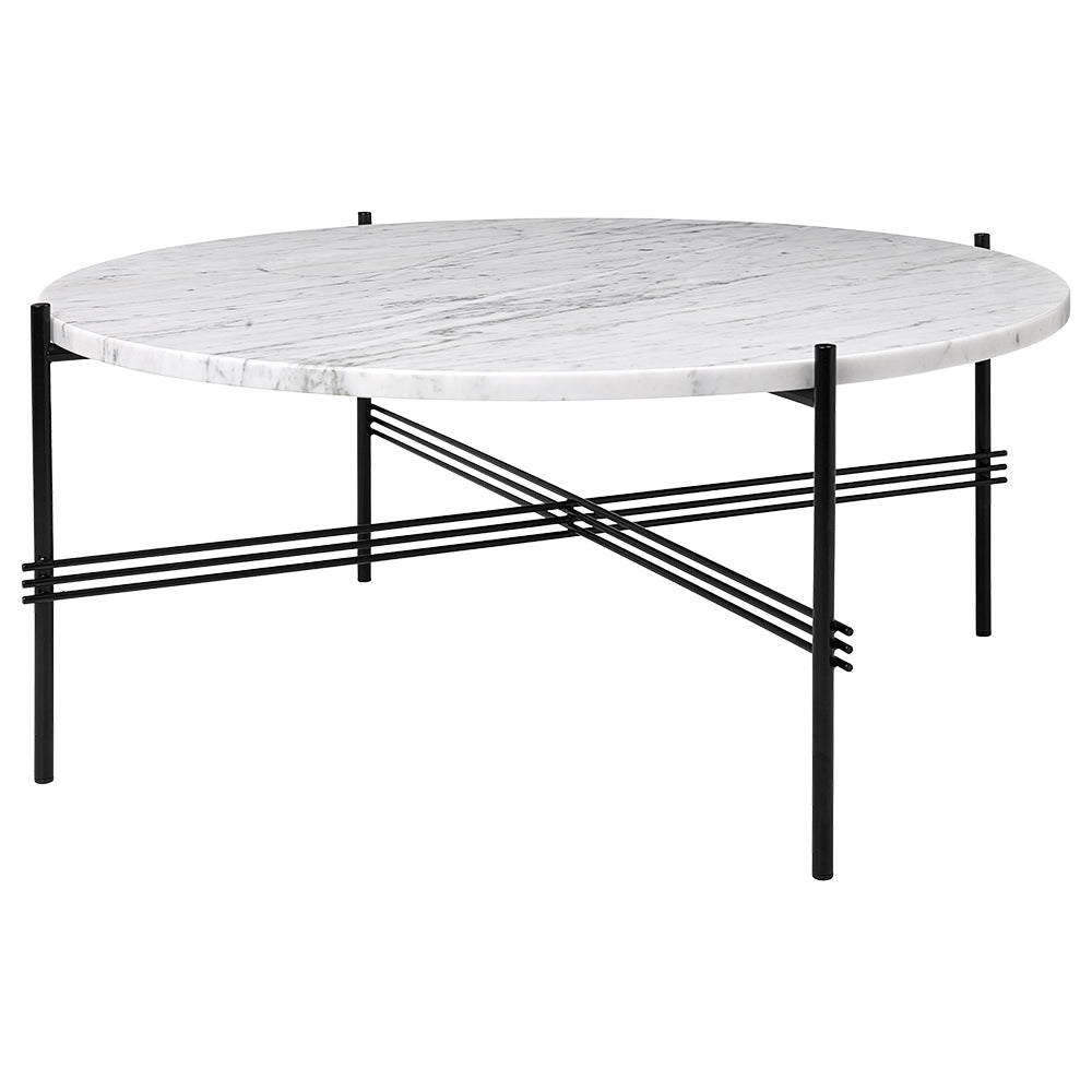 TS Round Coffee Table Medium - White Marble, Black