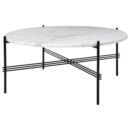 TS Round Coffee Table Medium - White Marble, Black