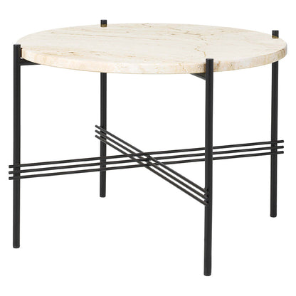 TS Round Coffee Table Small - Neutral White Travertine, Black