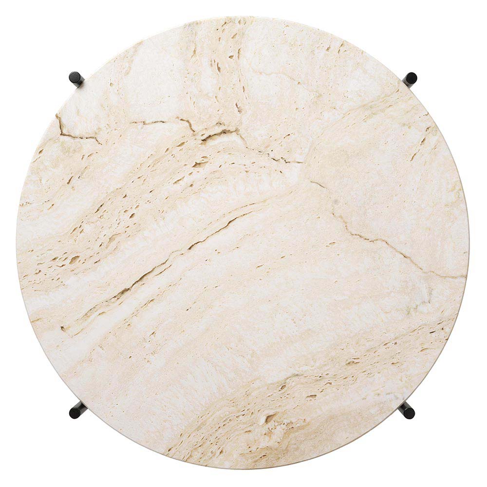 TS Round Coffee Table Small - Neutral White Travertine, Black
