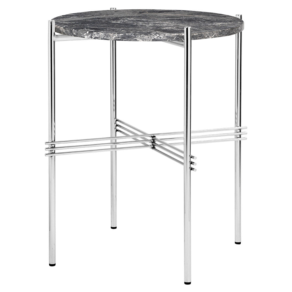 TS Side Table - Gray Marble, Polished Steel