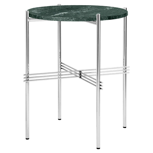 TS Side Table - Green Marble, Polished Steel